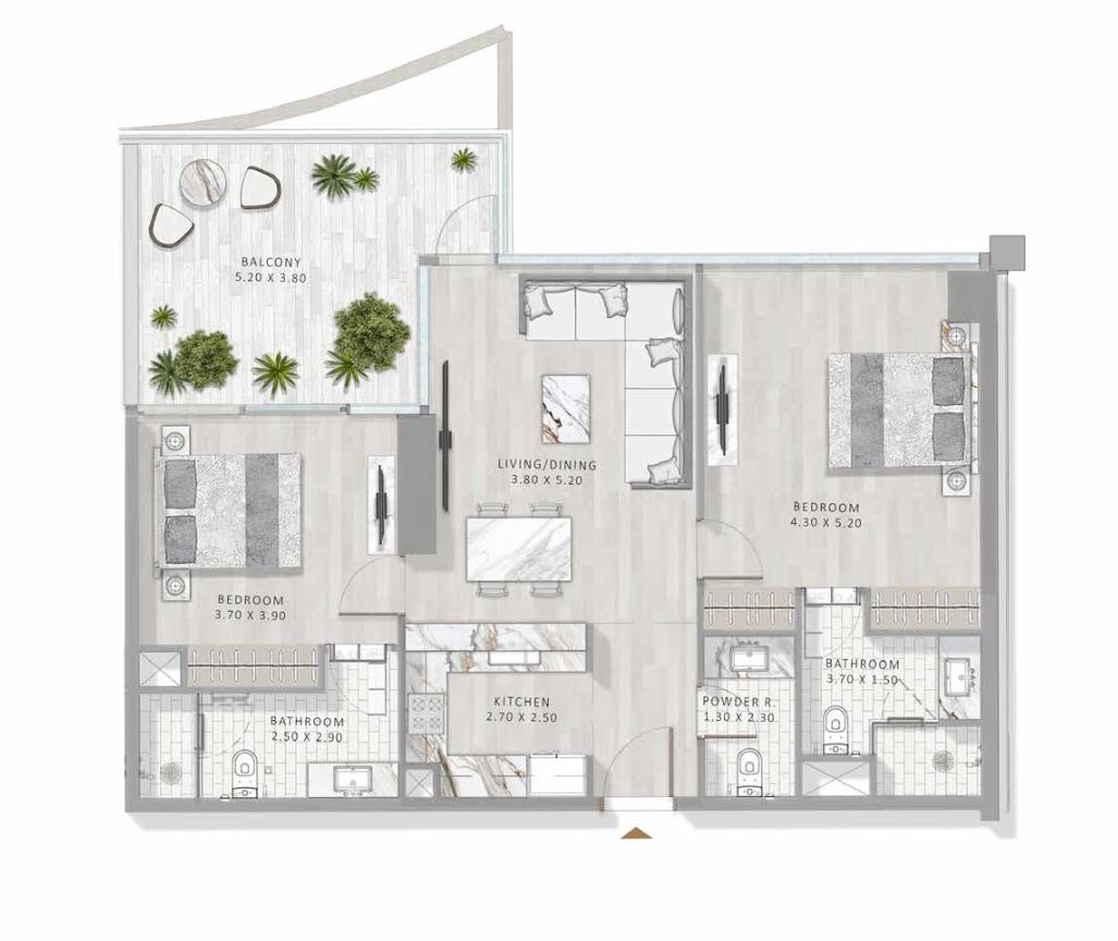 damac-elegance-tower-2-bedroom-plan