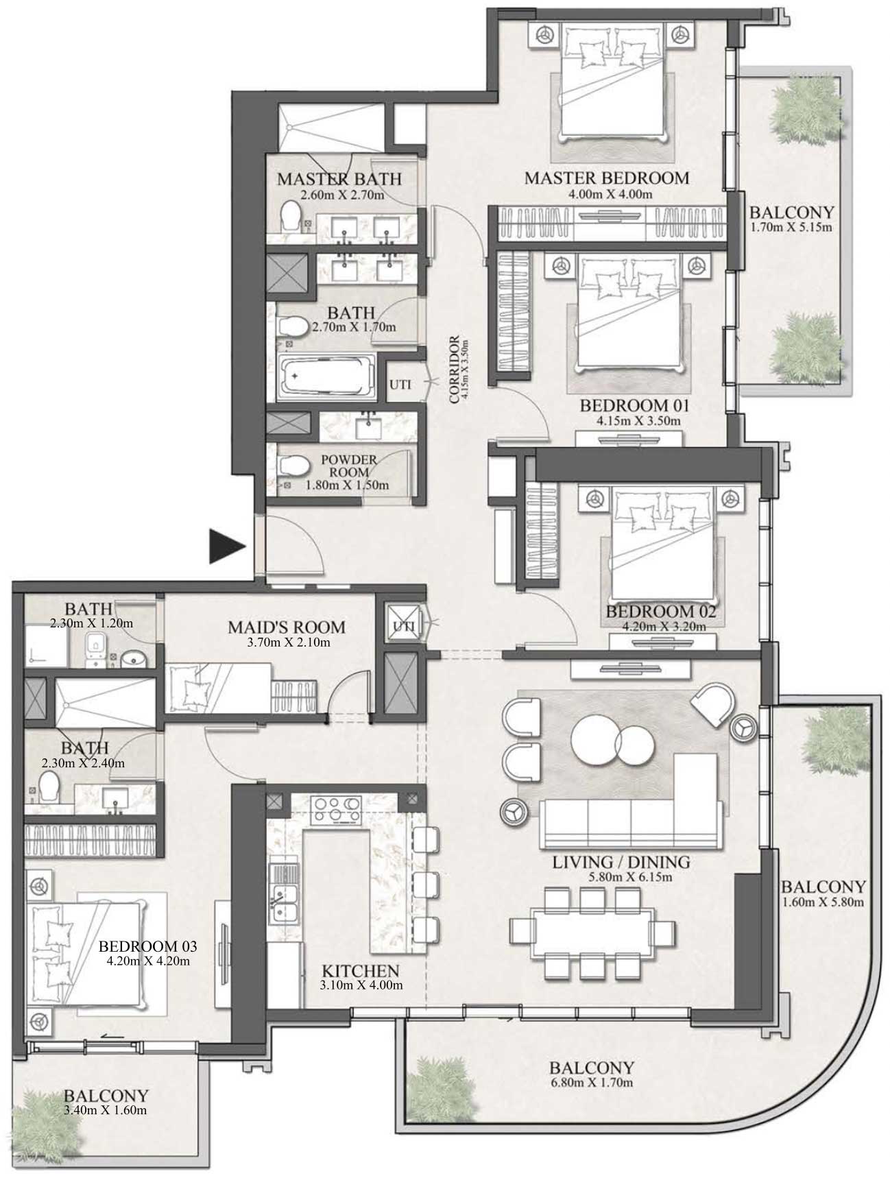 1 Bedroom — Floor Plan