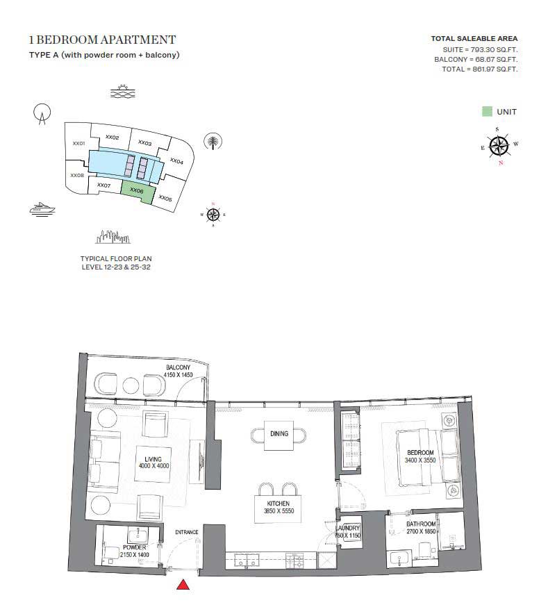 sobha-seahaven-1-bedroom-plan