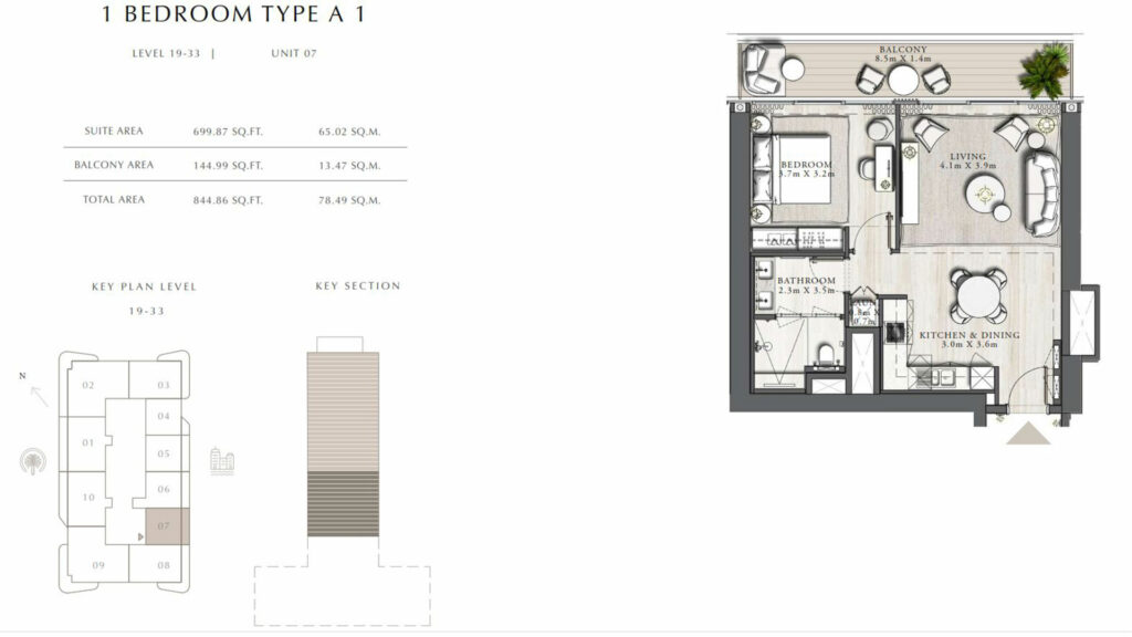 emaar-address-residences-bay-1-bedroom-floor-plan