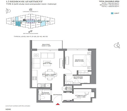 sobha-330-riverside-crescent-1.5-bedroom-plan