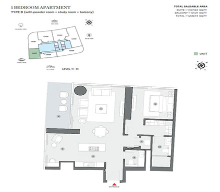 sobha-seahaven-1-bed-layout-plan