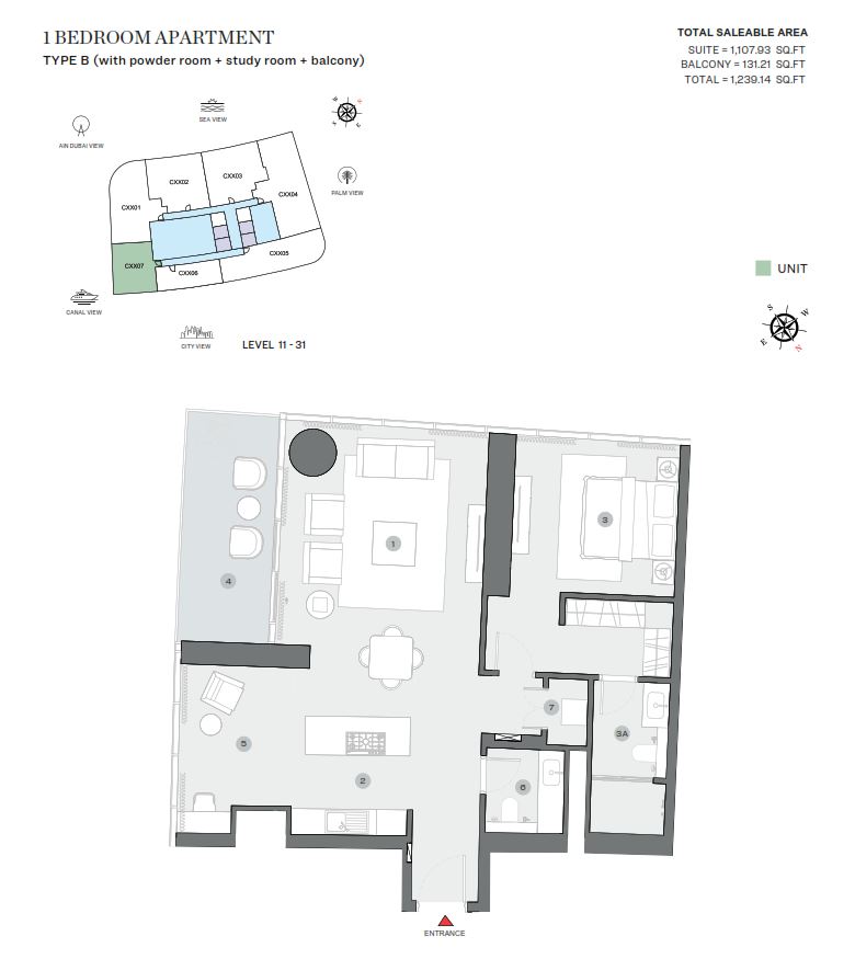 sobha-seahaven-1-bed-layout-plan