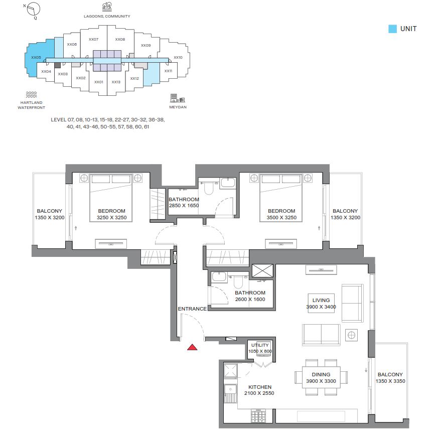 sobha-hartland-2-350-riverside-2-bedroom-layout