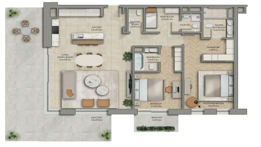 aldar-sama-yas-2-bedroom-plan